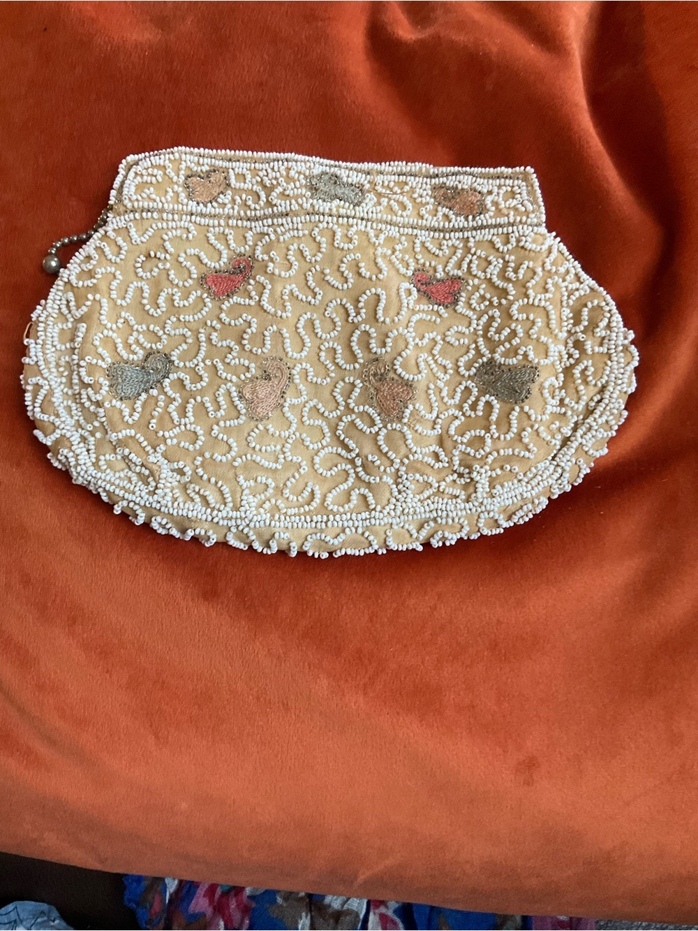 Antique Beaded Floral Embroidered Clutch in Beige and Pastel - Picture 2 of 3